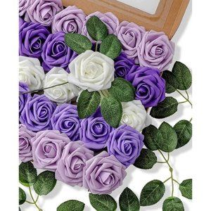 25 Count | Purple, Lavender, White Lilac Artificial Flowers Wedding Bouquet